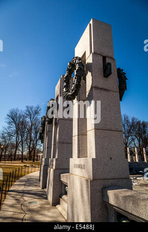 I marcatori di stato al Memoriale della Seconda Guerra Mondiale sul Mall di Washington D.C. Foto Stock