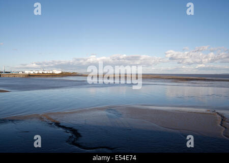 Pianure fangose nell'estuario del Severn, fuori dalla baia di Cardiff, Galles, Regno Unito, con bassa marea, costa gallese paesaggio intertidale Foto Stock
