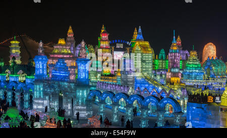 Panoramica della International Ice Festival, Harbin, Cina Foto Stock