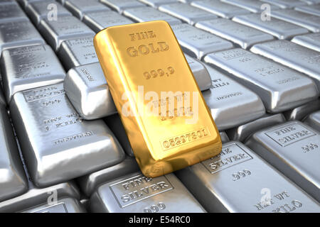 Lingotto Silver e Gold bullion. Illustrazione delle finanze Foto Stock