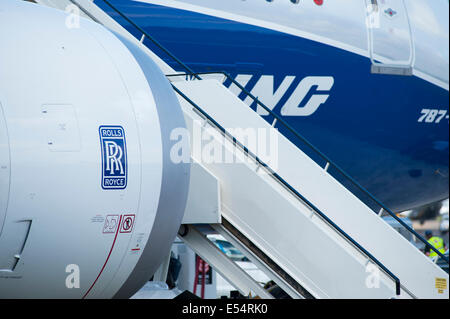 Rolls Royce Trent 1000 motore su un Boeing 787 Dreamliner, Farnborough Airshow internazionale 2014 Foto Stock