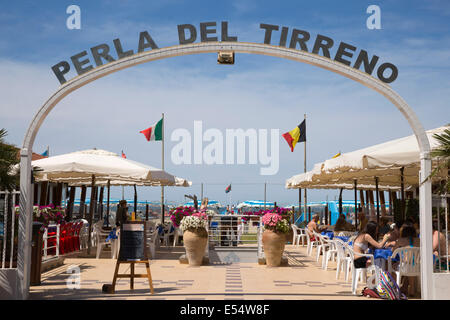 Ingresso alla Perla del Tirreno beach club di Viareggio, Toscana, Italia, Europa Foto Stock