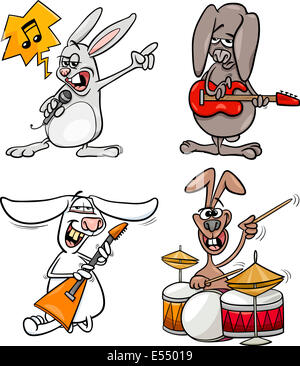 Cartoon illustrazione dei conigli divertenti Rock and Roll musicisti Foto Stock