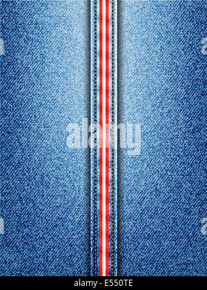Vettore di denim con sfondo rosso e bianco striato Seam Foto Stock