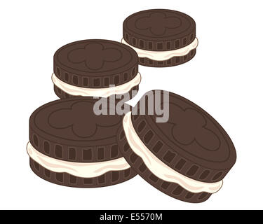 Una illustrazione di quattro cioccolato Crema sandwich biscotti su sfondo bianco Foto Stock