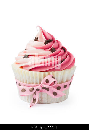 Rosa cupcake isolato su bianco Foto Stock