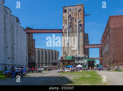 Mercato delle Pulci nello storico abbandonato elevatori della granella sul lungomare di Buffalo, New York ora sappiamo come città di Silo. Foto Stock