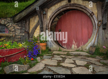 Hobbit-foro in Hobbiton, ubicazione del Signore degli Anelli e Lo Hobbit trilogia cinematografica, Hinuera, Matamata, Nuova Zelanda Foto Stock