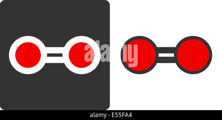 Elementare di ossigeno (O2) piana lo stile dell'icona. Atomi come mostrato con codifica a colori dei cerchi (ossigeno - rosso). Foto Stock