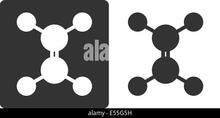 Etilene (ETENE) molecola, piatto stile icona. Atomi di carbonio e idrogeno mostrato come cerchi. Foto Stock