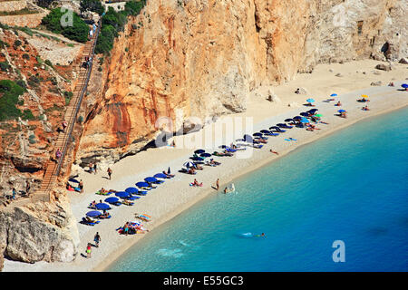 Famosa in tutto il mondo Porto Katsiki beach, Lefkada (o 'Lefkas') isola, mare Ionio, Eptanisa ('Sanche Isole "), Grecia Foto Stock