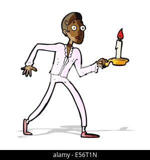 Cartoon uomo spaventato camminare con il candelabro Illustrazione Vettoriale