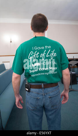 Live donatore di rene Pastore Derek Lambert alla prima chiesa battista di alta Springs, in Florida. Foto Stock