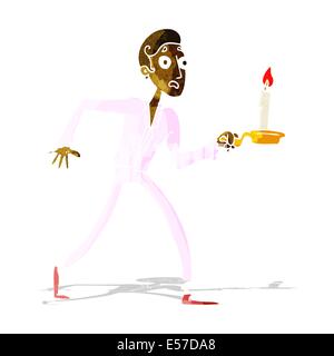 Cartoon uomo spaventato camminare con il candelabro Illustrazione Vettoriale