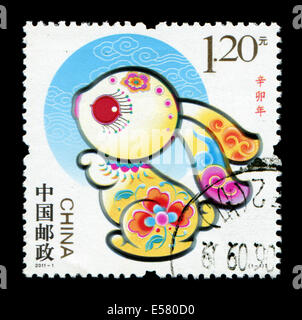 Il cinese francobollo sull Anno del coniglio Foto Stock