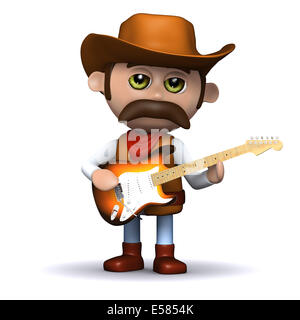 3D render di un cowboy sceriffo suonando una chitarra elettrica Foto Stock