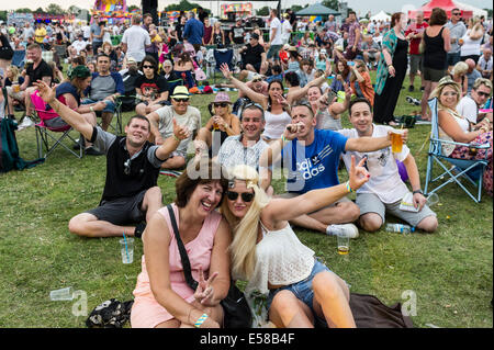 Festivalgoers si godono al Brentwood Festival in Essex. Foto Stock