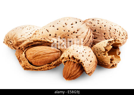 Almond isolate su uno sfondo bianco. Tracciato di ritaglio Foto Stock