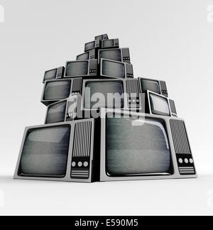 TV retrò davanti con elettricità statica su sfondo bianco. Foto Stock