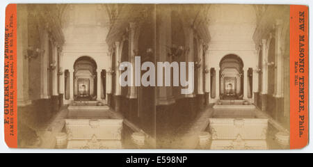 Uno stereografo della sala principale del nuovo Tempio massonico di Filadelfia, fotografato da Frederick Gutekunst, che raffigura il significato architettonico e culturale della Loggia massonica. Foto Stock