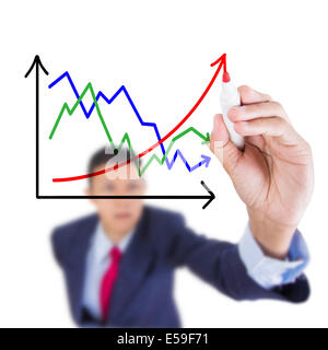 Concetto business disegnare il grafico di contrasto si correlano salire al di sopra di lavagna sfondo bianco Foto Stock