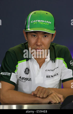 Budapest, Ungheria. Il 24 luglio, 2014. FI Gran Premio di Ungheria. Kamui Kobayashi da Caterham F1 Team durante il giovedì l'autista conferenza stampa Credit: Azione Plus immagini di sport/Alamy Live News Foto Stock