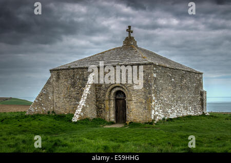 St Aldhelm la cappella è un Norman cappella di St Aldhelm la testa nella parrocchia di Worth Matravers, Swanage, Dorset. Inghilterra, Regno Unito Foto Stock