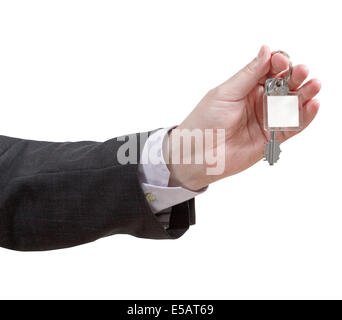 Maschio lato con porta vuota anello chiave close up isolati su sfondo bianco Foto Stock