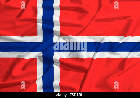 Bandiera della Norvegia su un telo di seta sventolando Foto Stock