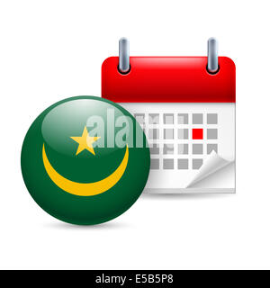 Il calendario e il round della Mauritania icona bandiera. Festa nazionale in Mauritania Foto Stock