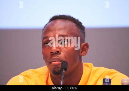 Glasgow, Scotland, Regno Unito. 26 Luglio, 2014. Giochi del Commonwealth il giorno 3. Usain Bolt e Team Giamaica conferenza stampa. Glasgow, Scozia, UK Credit: stili di Neville/Alamy Live News Foto Stock