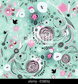 Grafica perfetta motivo floreale su sfondo verde Foto Stock