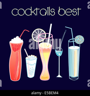 Set di luminoso cocktail alcolico su uno sfondo blu scuro Foto Stock