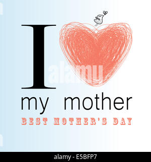 Scheda grafica di Giorno della Madre con il cuore su sfondo chiaro Foto Stock