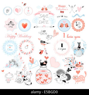 Il giorno di San Valentino e il giorno delle nozze set. Illustrazione Vettoriale. Foto Stock