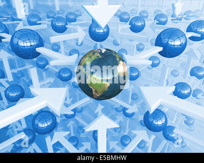 Fantasy universo digitale con il pianeta Terra in centro. Abstract illustrazione di business Foto Stock