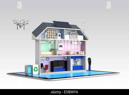 Smart house con efficienza energetica Apparecchi su tablet PC Foto Stock