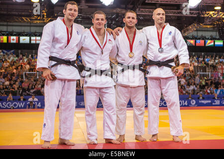 Glasgow, Scozia. 26 Luglio, 2014. 2014 Giochi del Commonwealth. Medaglia di Judo concorsi uomini u90 chilo medalists. Credito: Azione Sport Plus/Alamy Live News Foto Stock