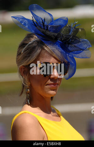 Vancouver, Canada. 26 Luglio, 2014. Una donna che assiste il 6th, annuale Deighton Cup corsa a cavallo derby in Vancouver, Canada, 26 luglio 2014. © Sergei Bachlakov/Xinhua/Alamy Live News Foto Stock