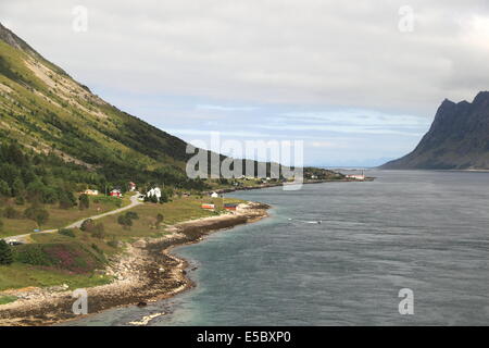 Gimsøy dal ponte di Austvagøy, Isole Lofoten, Nordland, Norvegia, Europa Foto Stock