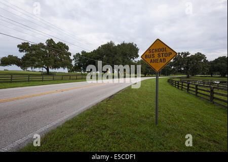 Scuola Fermata bus davanti Sign in Ocala, Florida Foto Stock
