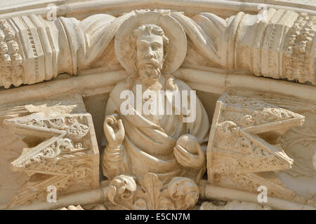 Rappresentazione di Gesù all'ingresso, Šibenik cattedrale o Katedrala sv. Jakova, Sito Patrimonio Mondiale dell'Unesco, Sebenico, Dalmazia Foto Stock
