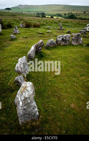 Yellowmead Età del Bronzo concentrici cerchi di pietra sul Dartmoor Devon, Regno Unito Foto Stock