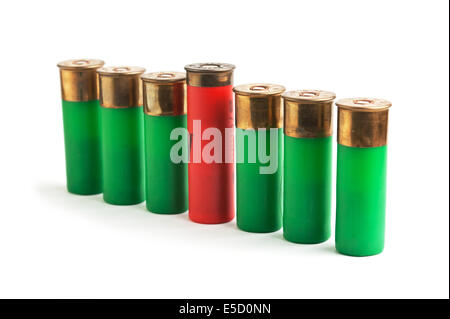 Munizioni per fucili da caccia isolati su sfondo bianco Foto Stock