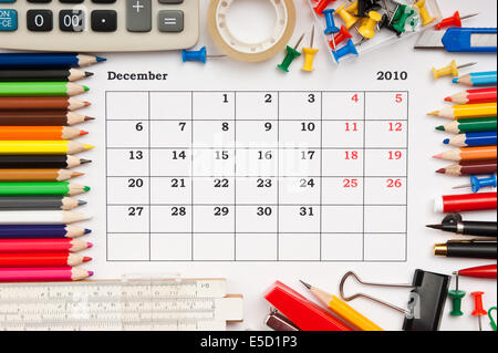 Un calendario mensile di dicembre 2010. Serie Foto Stock