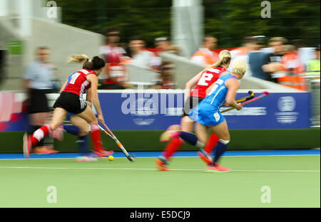 Glasgow Scozia 28 Lug 2014. Giochi del Commonwealth il giorno 5. Scozia 2 v 0 Galles donna hockey. Credito: ALAN OLIVER/Alamy Live News Foto Stock