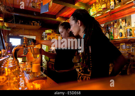 Il personale del bar Zizkov di Praga si trova al bar 'Znama primaa' di Praga Nifgtlife Foto Stock
