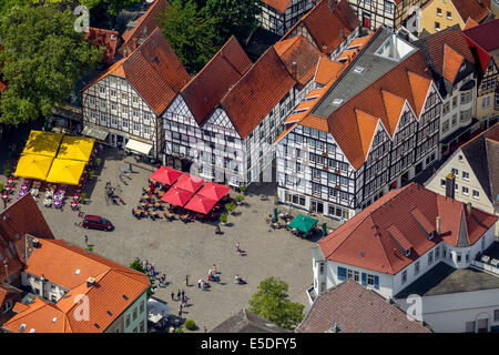 Vista aerea, semi-case con travi di legno sul mercato, Am Markt, Soest, Renania settentrionale-Vestfalia, Germania Foto Stock