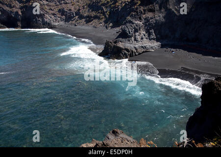 Spiaggia nera di Playa de la Zamora, las Indias, Fuencaliente, La Palma Isole Canarie Spagna, Europa Foto Stock