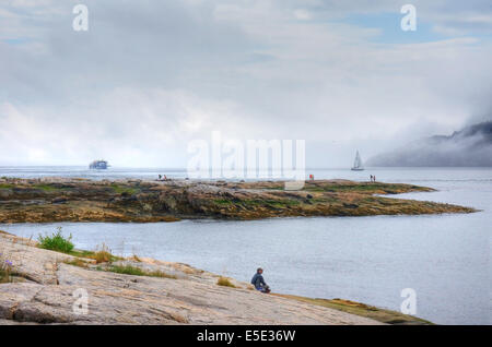 Tadoussac, CANADA- agosto 8, 2014: Il fiume Saguenay si svuota nella Basilica di San Lorenzo in corrispondenza della piccola città turistica chiamato Tadous Foto Stock